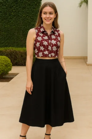 Maroon – Collared Crop Top