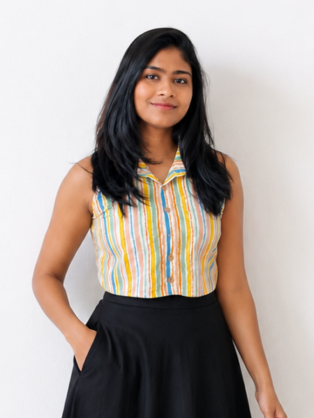 Colourful - Collared Crop Top