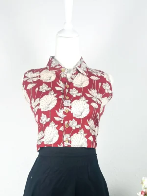 Maroon – Collared Crop Top