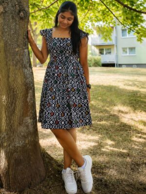 Multicolour on Black- Maxi Dress
