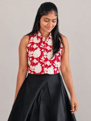 Maroon – Collared Crop Top