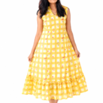 Yellow A- line Floral Dress