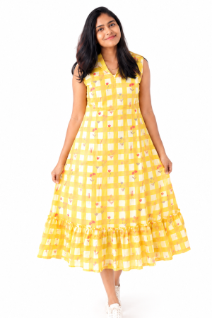 Yellow A- line Floral Dress