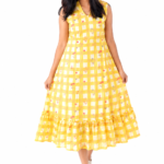 Yellow A- line Floral Dress