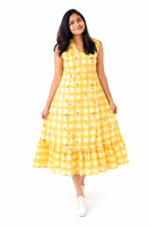 Yellow A- line Floral Dress