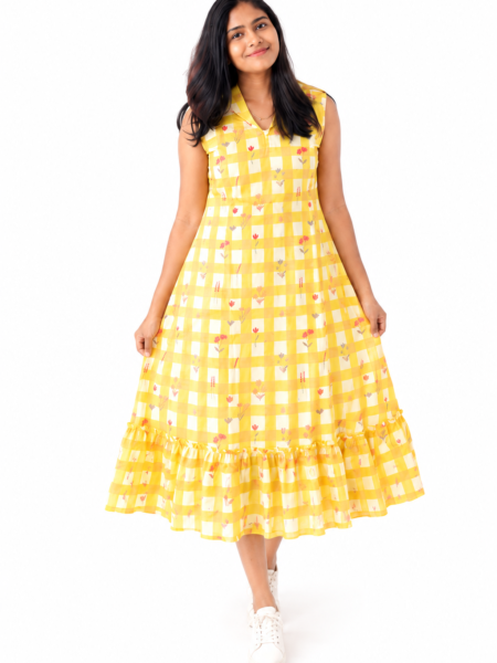 Yellow A- line Floral Dress